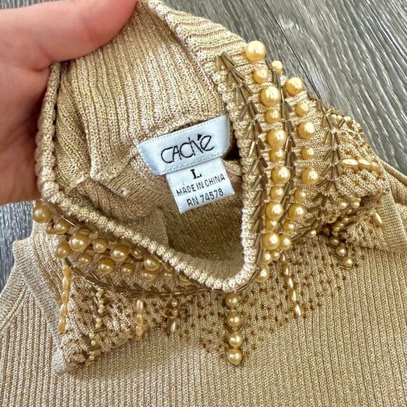 Cache gold metallic knit sleeveless top - Picture 7 of 8